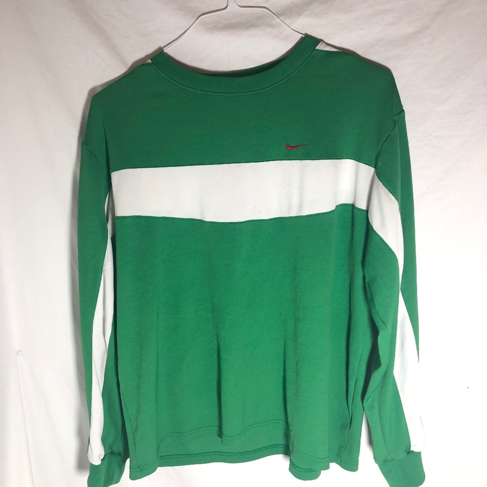 Mens Nike Green White Horizontal Stripe Long Sleev